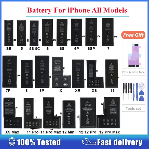 For iPhone 5 SE 2020 5S 5C 6 6S 7 8 Plus X XR XS MAX 11 12 13 Pro Max Mini Phone Battery Rechargeable Accumulator Replacement