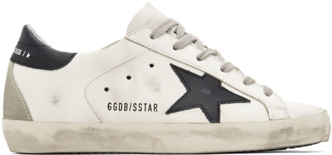 GOLDEN GOOSE White & Navy Stardan Sneakers
