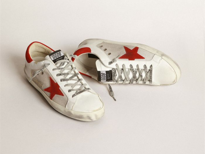 GOLDEN GOOSE White Superstar sneakers in leather with red star