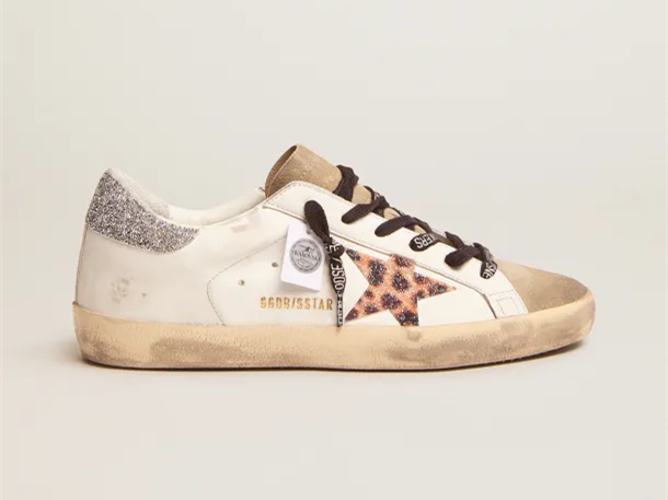 GOLDEN GOOSE Super-Star LTD sneakers with leopard-print crystal star and silver-colored crystal heel tab