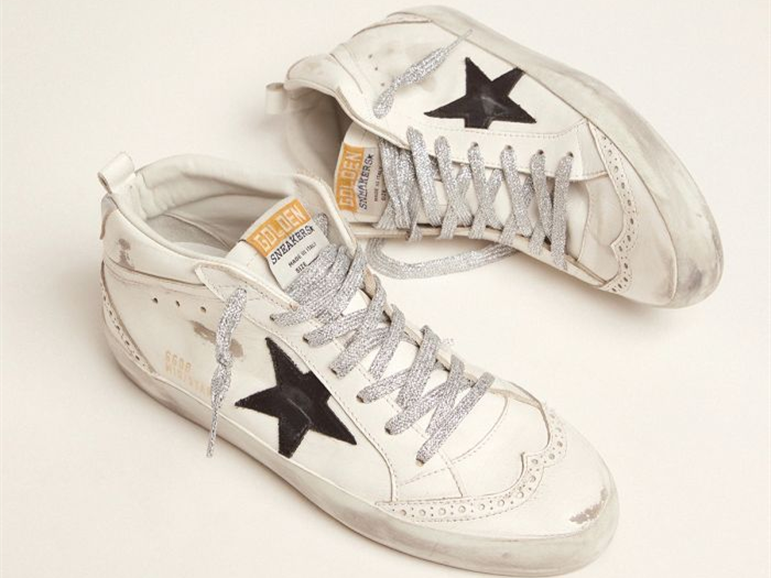 GOLDEN GOOSE Mid-Star sneakers with laminated heel tab and glittery laces