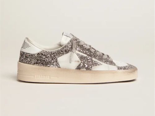 GOLDEN GOOSE Stardan sneakers in white leather and silver glitter