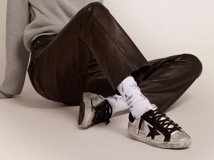 GOLDEN GOOSE Women's Super-Star in silver leather with contrasting inserts