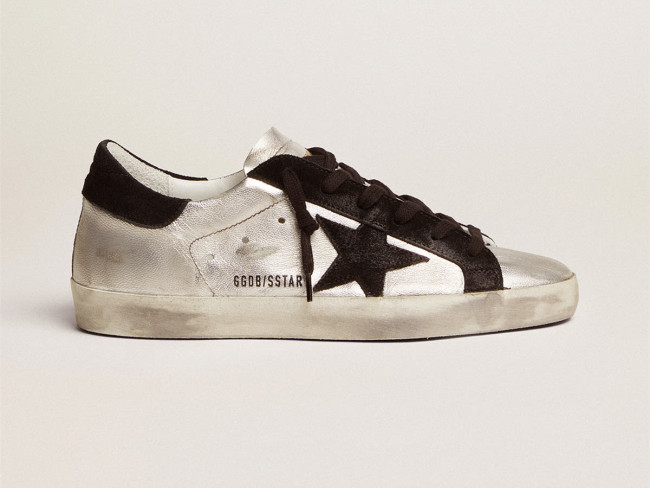GOLDEN GOOSE Women's Super-Star in silver leather with contrasting inserts