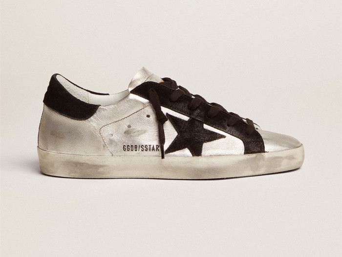 GOLDEN GOOSE Women's Super-Star in silver leather with contrasting inserts