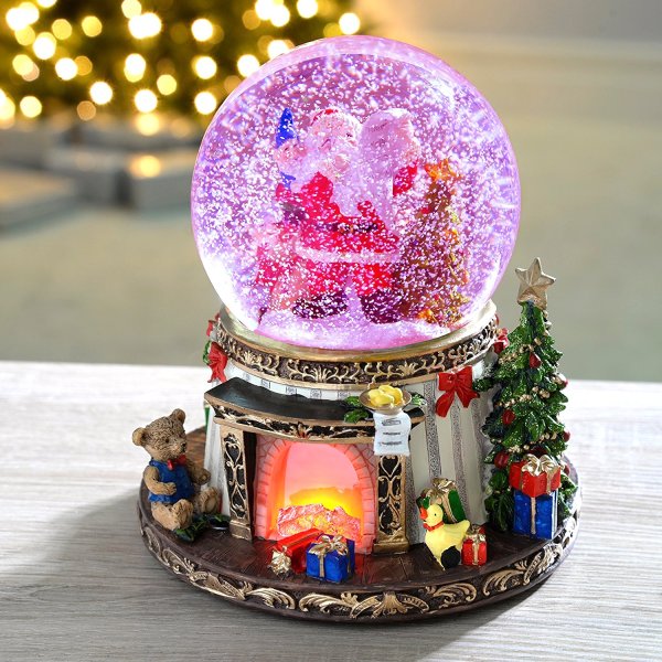 Custom Christmas Santa snow globe 100mm Blowing snowflakes with Musical tune, LED lit