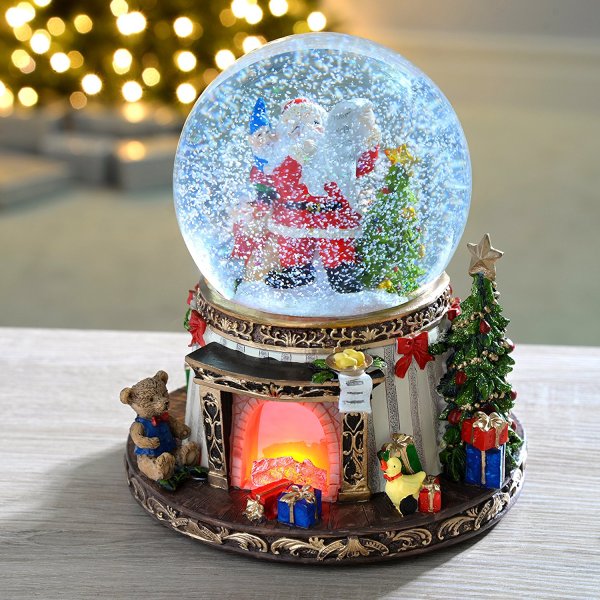 Custom Christmas Santa snow globe 100mm Blowing snowflakes with Musical tune, LED lit