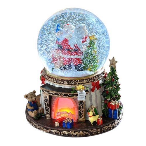 Custom Christmas Santa snow globe 100mm Blowing snowflakes with Musical tune, LED lit
