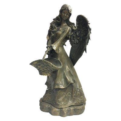 Custom Garden Angel with flower basket in Bronze finish 19 H