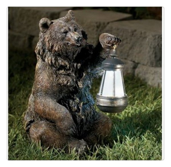 Custom Garden Bear statue with Solar Lantern 12 H