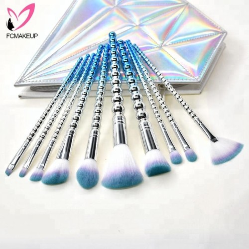 2018 Fashional 10pcs Diamond Shape Cosmetic Bag Plastic Glitter Makeup Brush Set