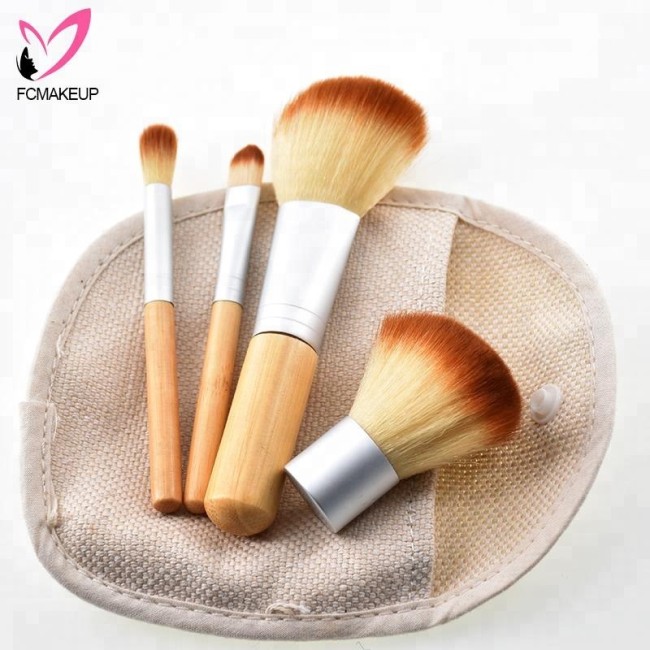 4pcs Small Mini Eco Bamboo Kabuki Shenzhen Makeup Brushes Factory for travel Make-up Set