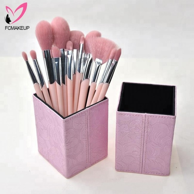 Beautiful 12pcs Pink Girls Makeup Contour Brush Kits Set with Magnetic Square Makeup Holder