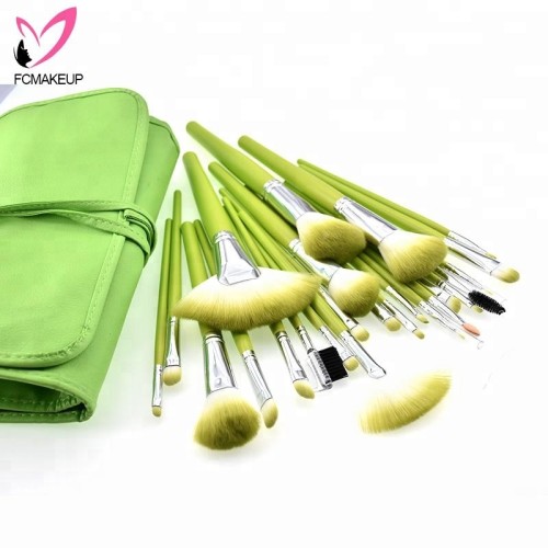 Amazon Makeup Brushes Set Fresh Mint Green Japanese 24pcs Synthetic Hair Best Make up Brush Cheap with Roll bag