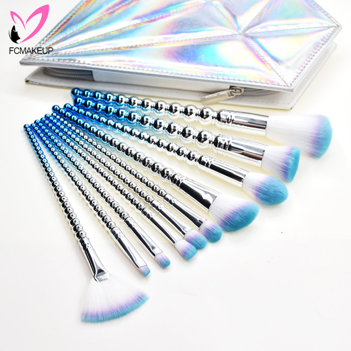 10 Pcs Glitter Unicorn Makeup Brushes Private Label With Diamond Case