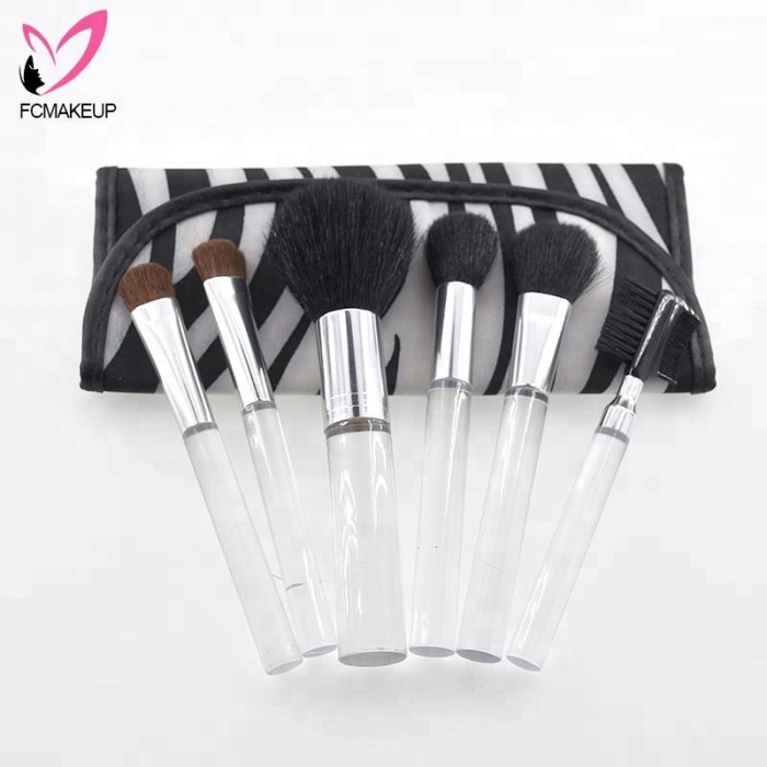 Acrylic Crystal Makeup Brush Organizer Wholesale 6pcs Clear Bare Mineral Human Horse Hair Make-up brushes for sensitive Skin