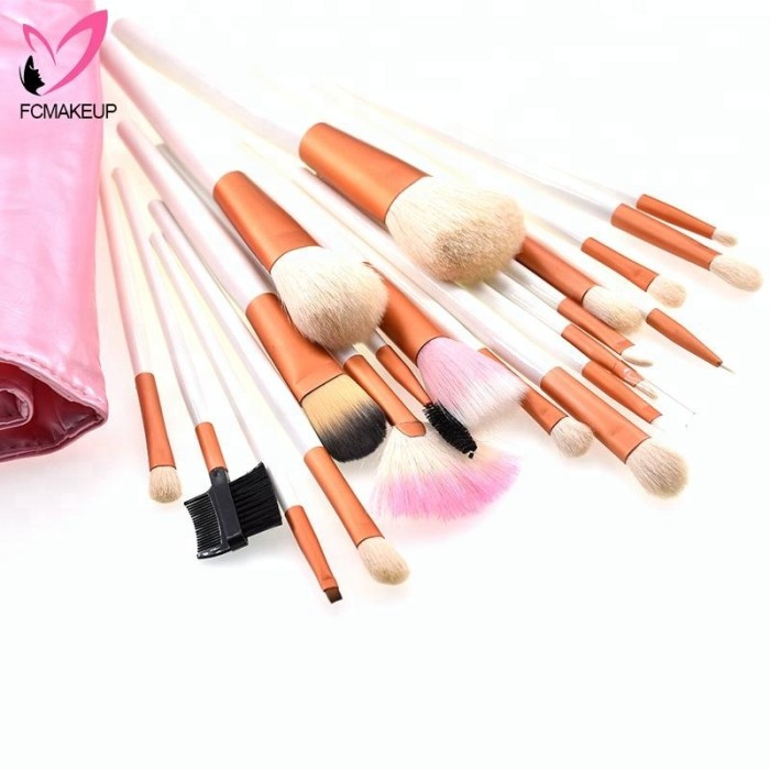 Pink and White Rose Gold Ferrule Best Natural Goat Hair Makeup Brush Set 20pcs Contour Blush Large Oval Make Up Tool Kit