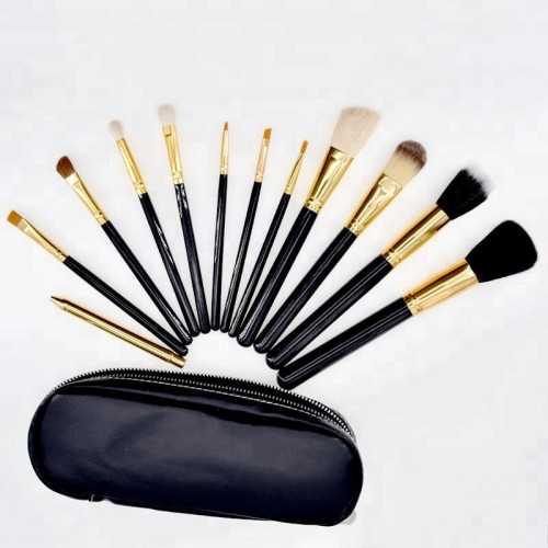 Makeup Brushes kit 12pcs set Goat Hair Powder Brush Pony Hair Eyeshadow Brush Travel set with zip pouch