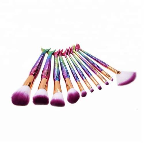 10pcs Purple Pro Glitter Mermaid Make Up Brush Set