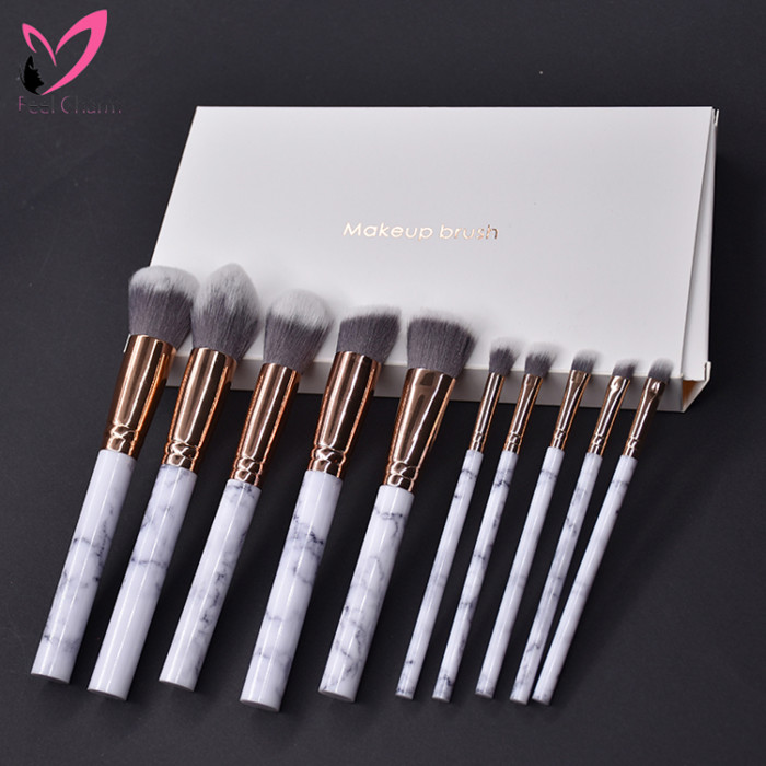 Professional 10 piece marble makeup brush set with box