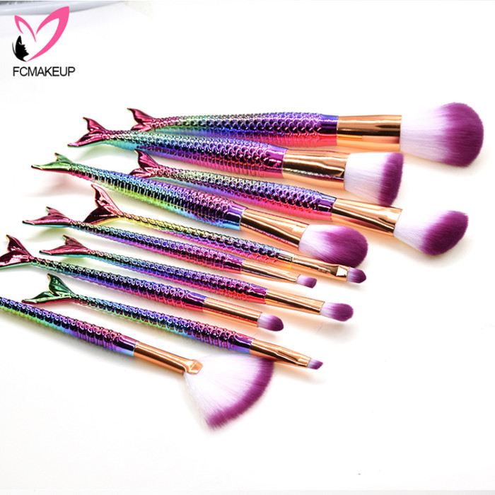 10pcs Purple Pro Glitter Mermaid Make Up Brush Set