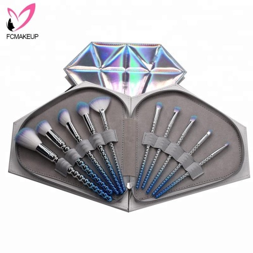 2018 Fashional 10pcs Diamond Shape Cosmetic Bag Plastic Glitter Makeup Brush Set
