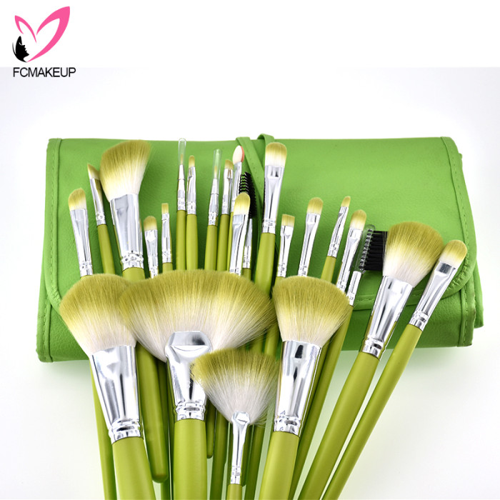 Amazon Makeup Brushes Set Fresh Mint Green Japanese 24pcs Synthetic Hair Best Make up Brush Cheap with Roll bag