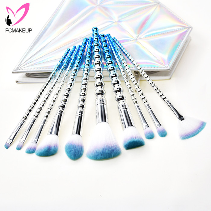 10 Pcs Glitter Unicorn Makeup Brushes Private Label With Diamond Case