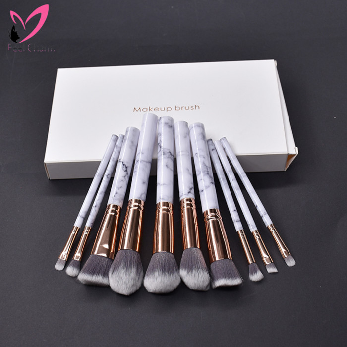Professional 10 piece marble makeup brush set with box