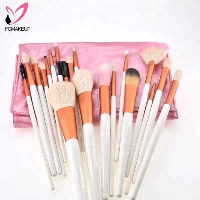 Pink and White Rose Gold Ferrule Best Natural Goat Hair Makeup Brush Set 20pcs Contour Blush Large Oval Make Up Tool Kit