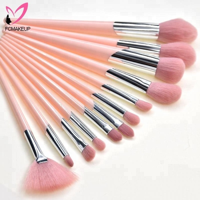 Beautiful 12pcs Pink Girls Makeup Contour Brush Kits Set with Magnetic Square Makeup Holder