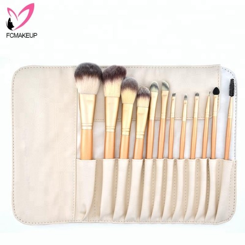 Cosmetic Brush Set Private Label Makeup Brushes Kit Fine Synthetic Hair Brush Set 12 Pieces with Makeup Bag