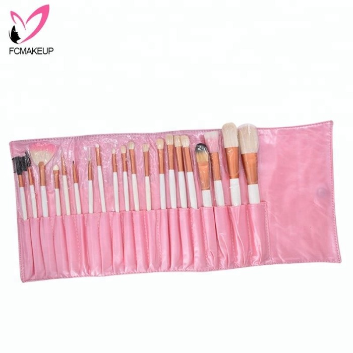 Pink and White Rose Gold Ferrule Best Natural Goat Hair Makeup Brush Set 20pcs Contour Blush Large Oval Make Up Tool Kit