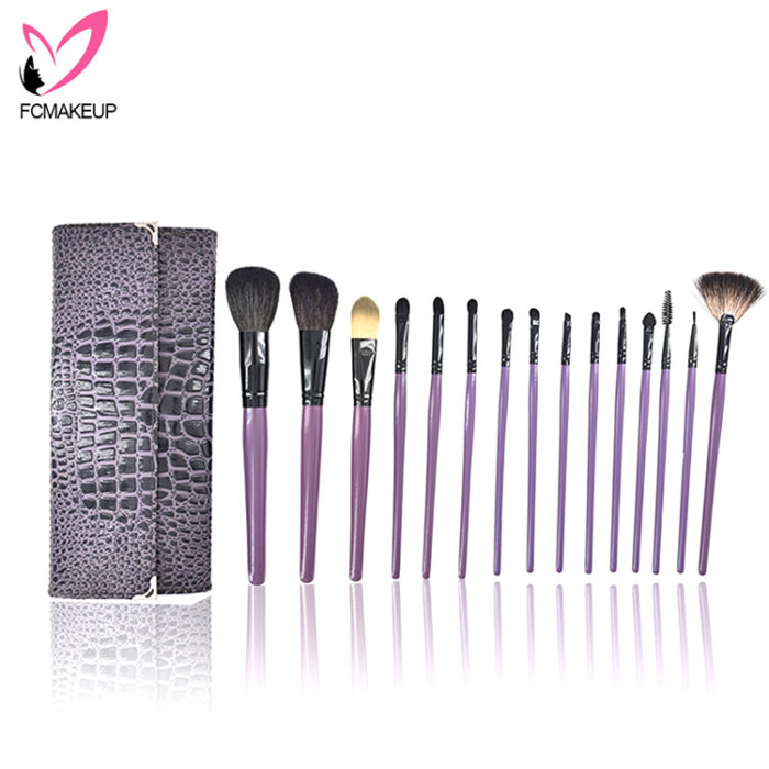 Personalized Private Label 15Pcs Purple Makeup Brush Set With Bag