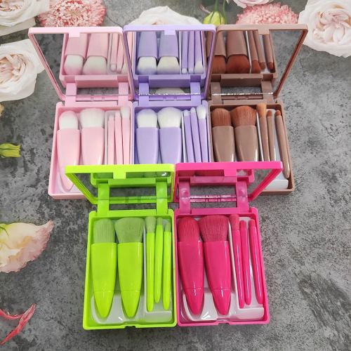 4 colors makeup brush set foundation makeup set with mirror private label custom logo printing wholesale packaging bags