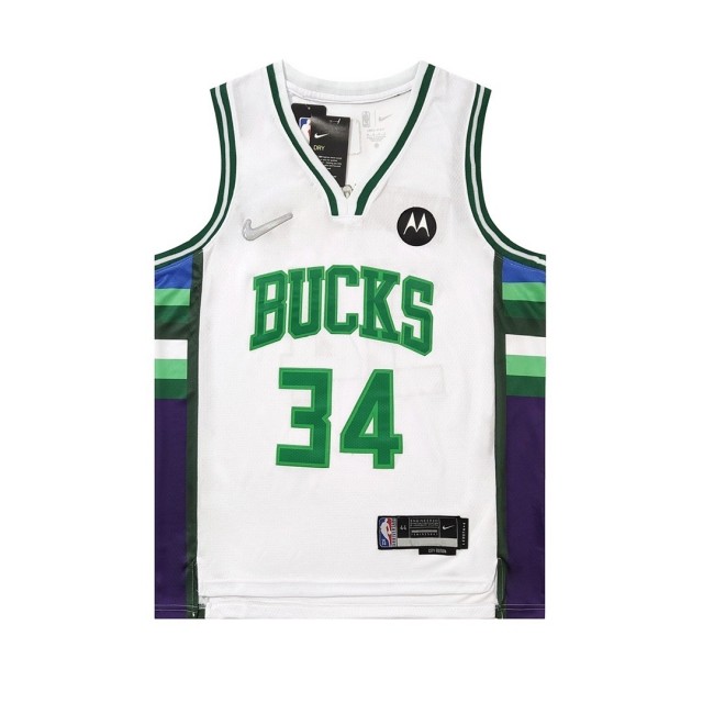 Milwaukee Bucks #34  hot pressing green logo  jersey white