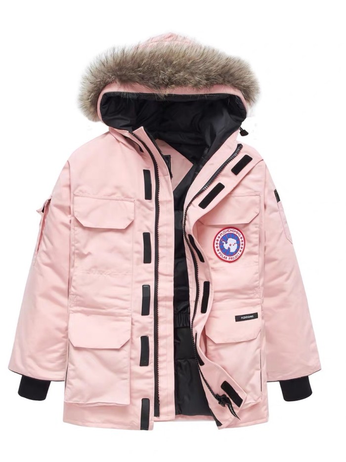 Round label long down jacket multicolor