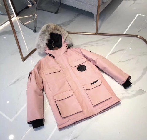 Round label long down coat PINK
