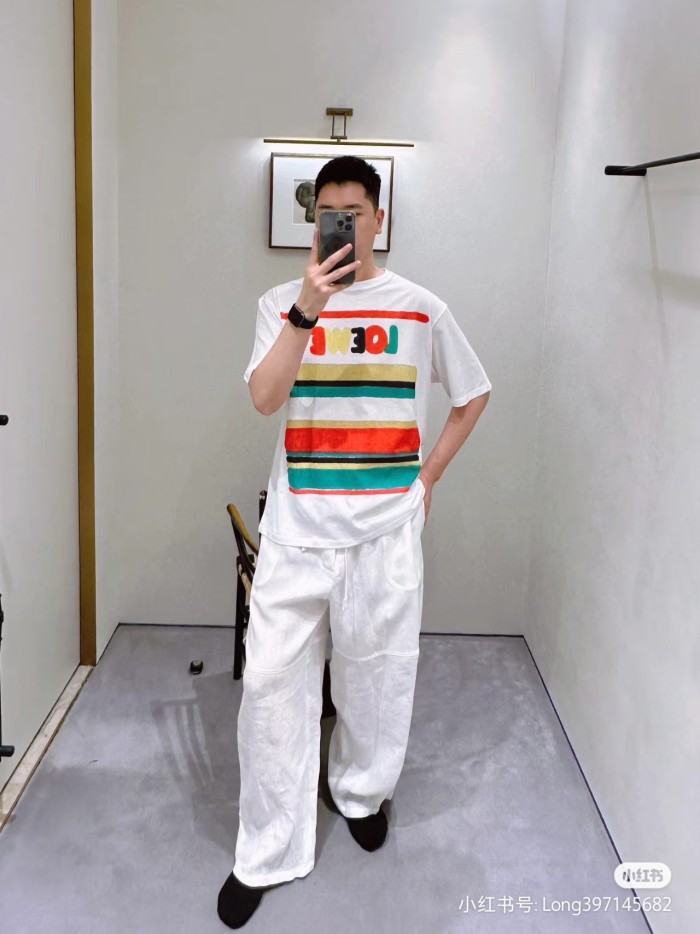 1:1 quality version Colorful striped letter print tee 2 colors