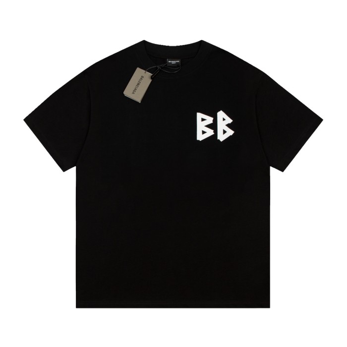 1:1 quality version Stamping double B letter logo print  tee 2 colors