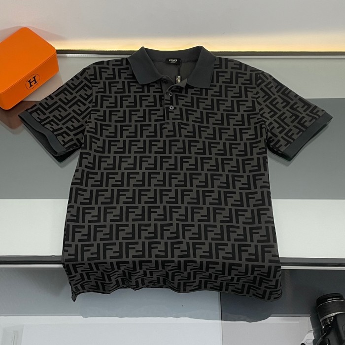 1:1 quality version FF full print jacquard terry cloth lapel tee