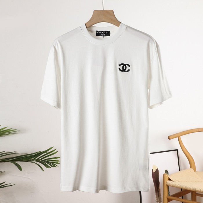 Summer embroidery small label logo short sleeve tee 2 colors