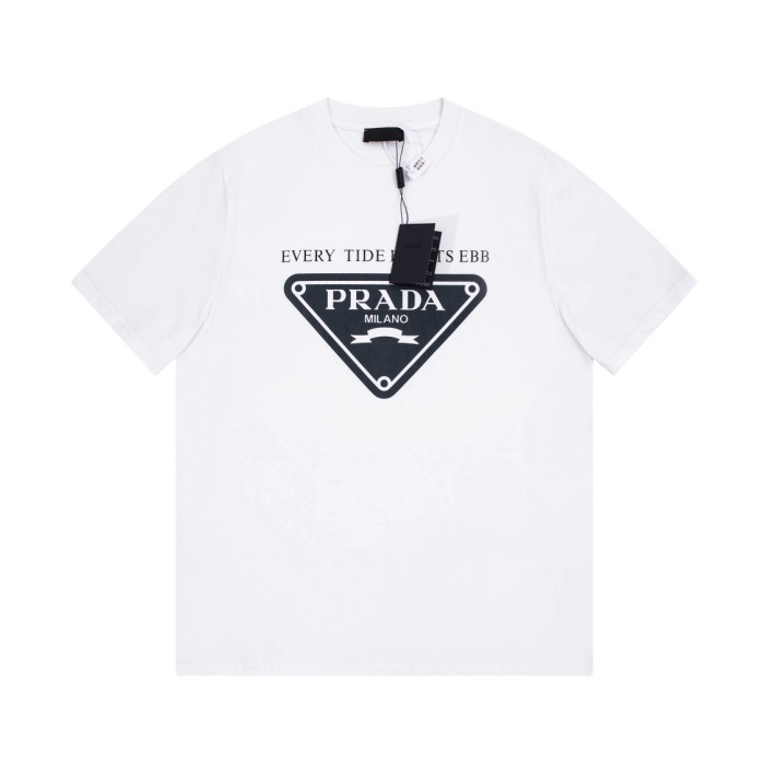 1:1 quality version Triangle logo round neck print short sleeve tee 2 colors