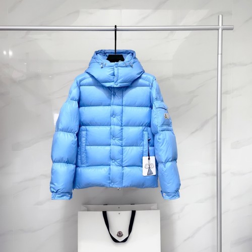 1:1 quality version Short Double Label Hooded Down Jacket Blue