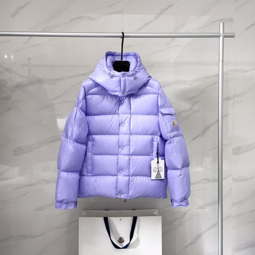 1:1 quality version Short Double Label Hooded Down Jacket Purple