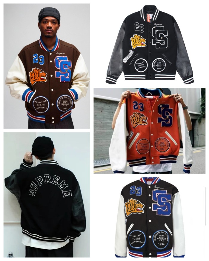 [Buy More Save More]Patchwork Labeled Tiger Head Baseball Jacket 3 Colors