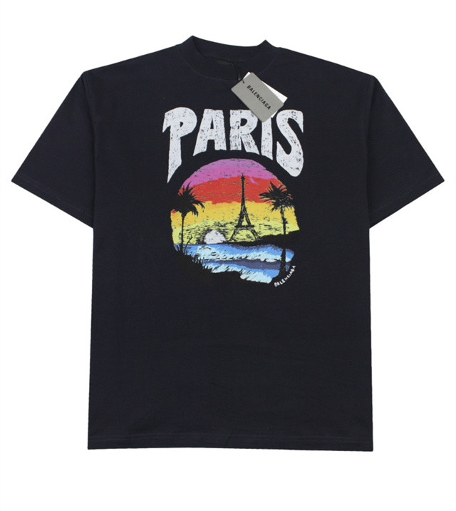 1:1 quality version Paris Tower Coconut Sunset Short Sleeve tee 2 colors