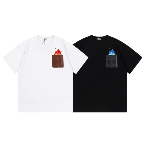 Patch Leather Flame Pocket Short Sleeve Tee 2 colors