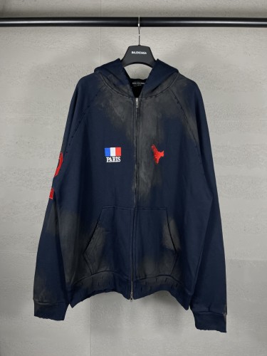 1:1 quality version  Flag Embroidered Zipper Hooded Jacket