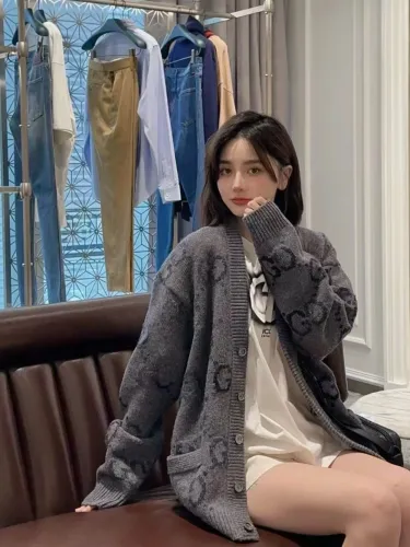 1:1 quality version Gradient jacquard super heavy wool cardigan